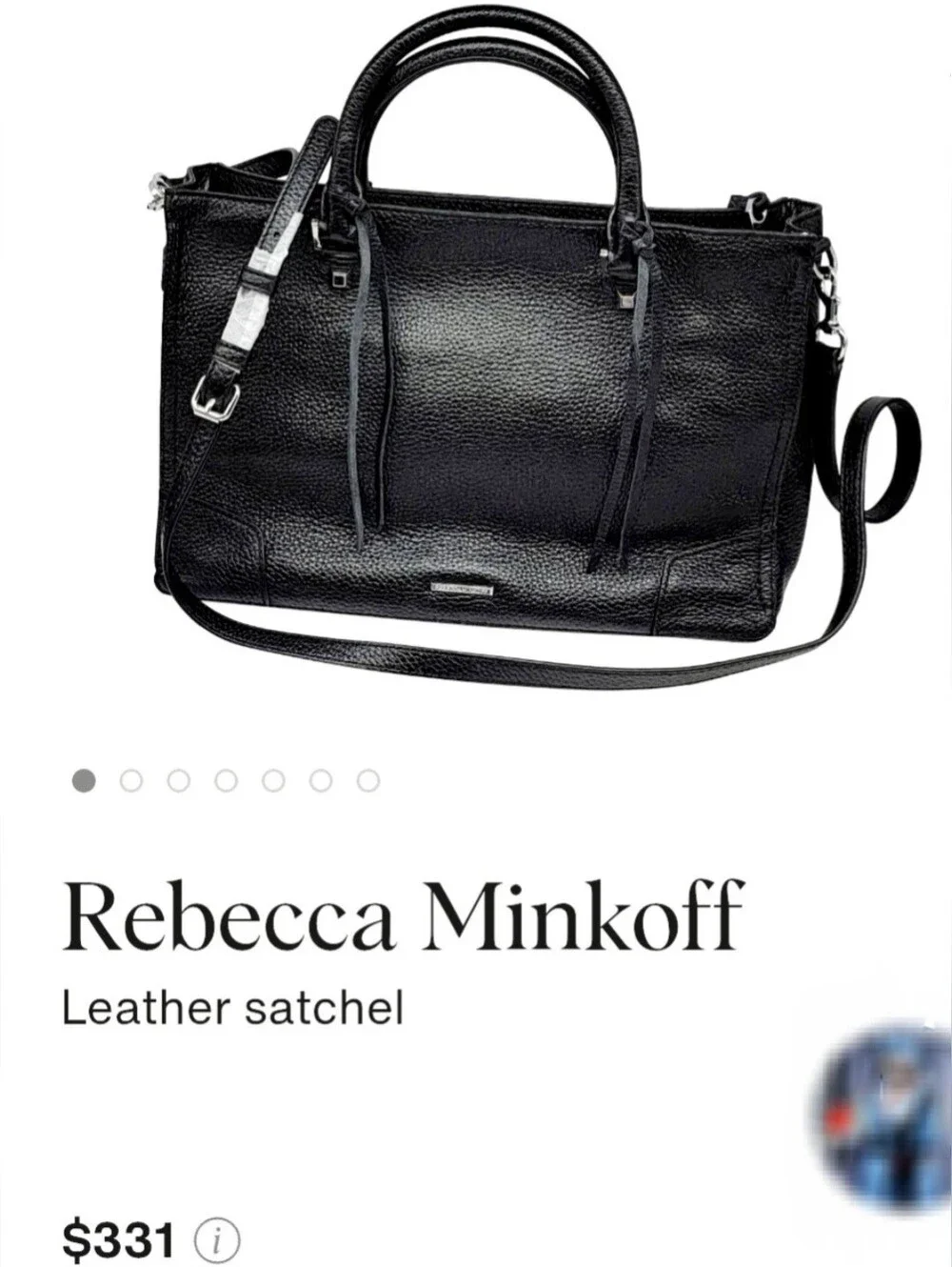 Rebecca Minkoff Regan Black Pebbled Leather Crossbody/Satchel Laptop 13
